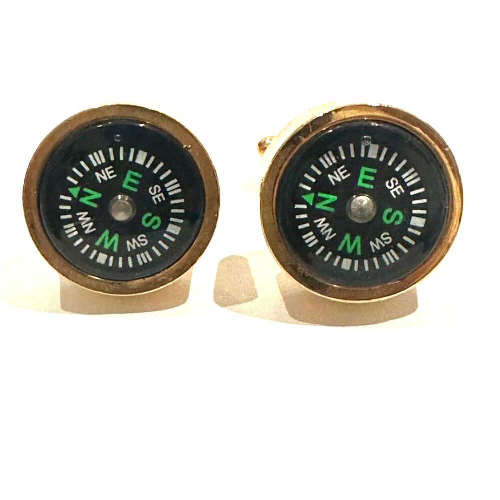 Working Gold Plate Large Compass Cufflinks Travelers & Adventurers